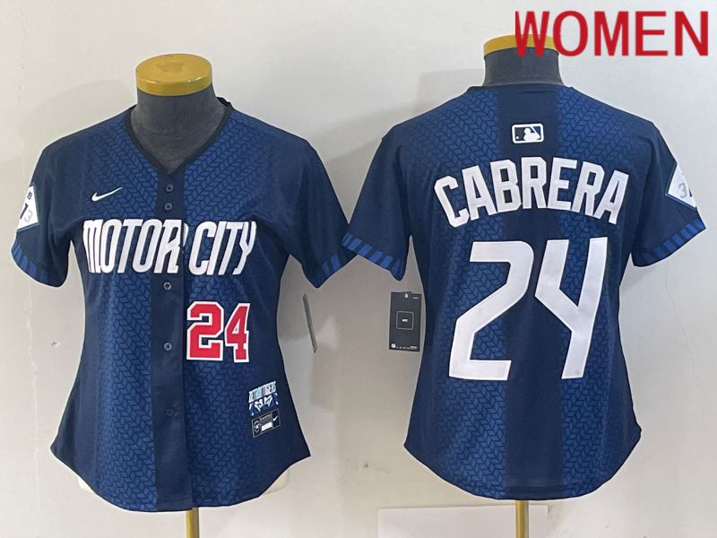 Women Detroit Tigers #24 Cabrera Blue City Edition Nike 2024 MLB Jersey style 2->women mlb jersey->Women Jersey